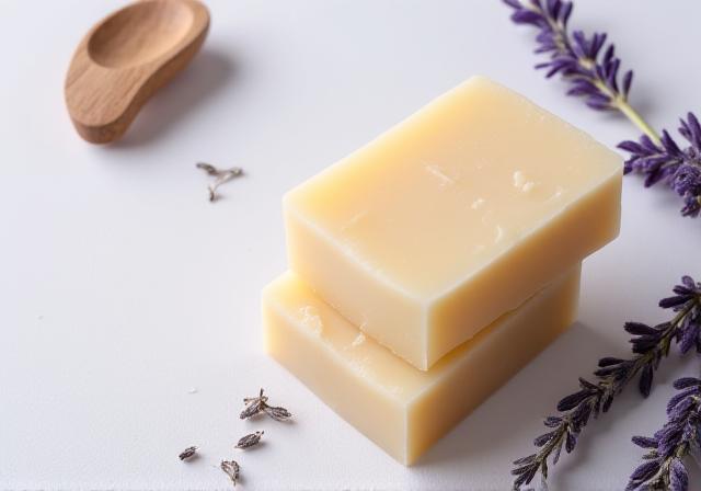 Artisan soap and botanical ingredients on a clean workspace